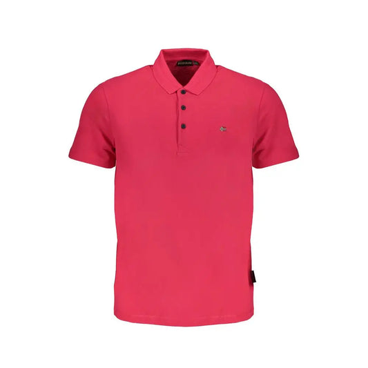 Vibrant pink Napapijri cotton polo shirt with embroidered flag logo