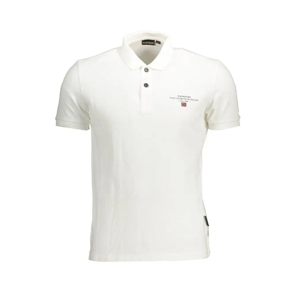 Napapijri white cotton men’s polo shirt with embroidered logo and black buttons