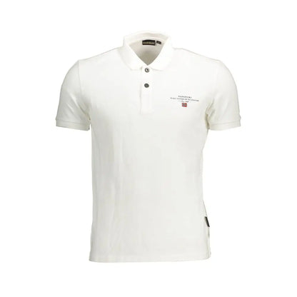 Napapijri white cotton men’s polo shirt with embroidered logo and black buttons