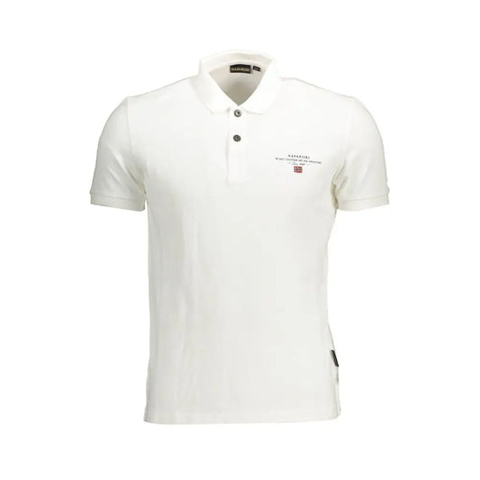 Napapijri white cotton men’s polo shirt with embroidered logo and black buttons