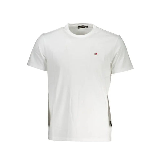 Napapijri white cotton men’s crew-neck t-shirt with embroidered logo