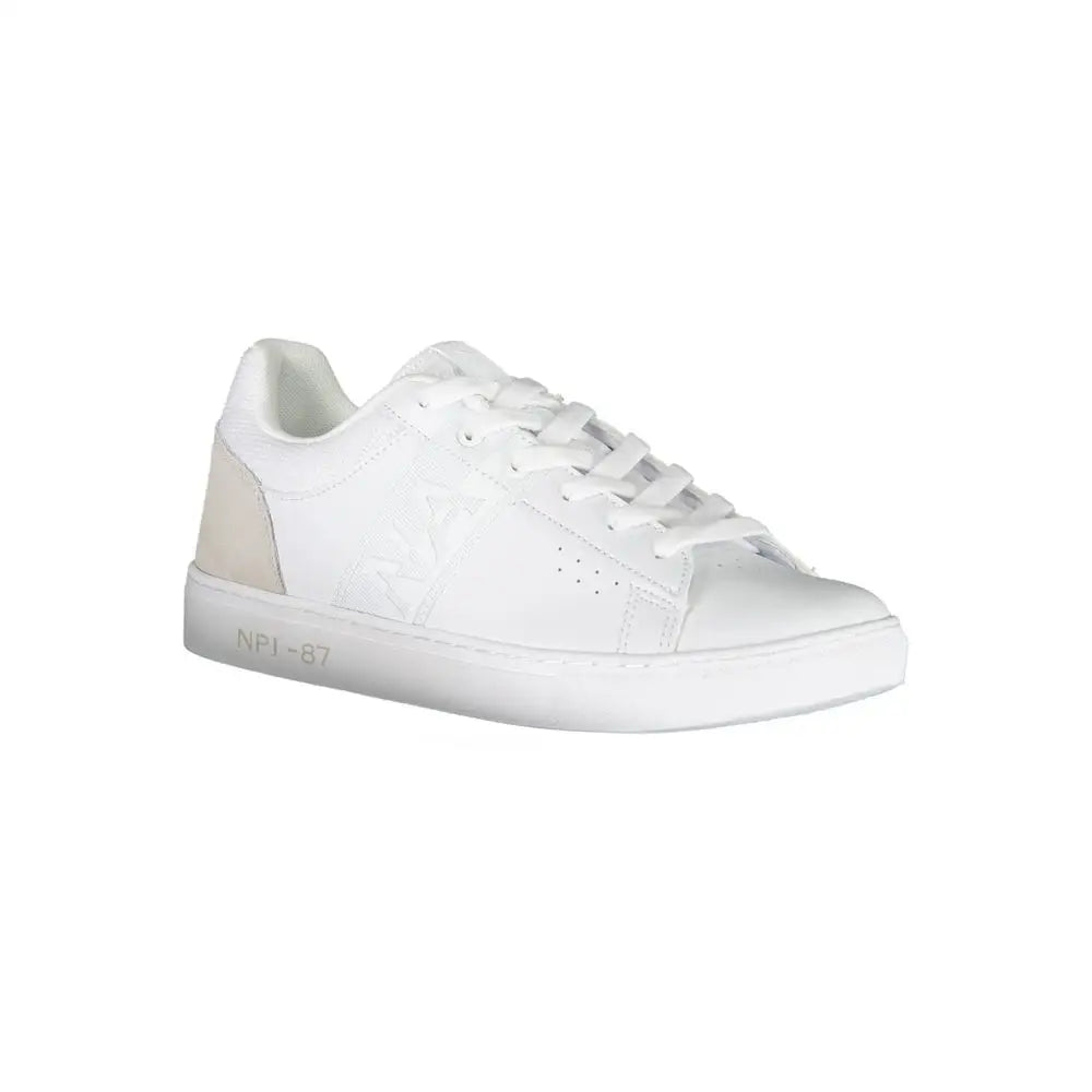 Napapijri white leather low-top sneaker with beige heel accent