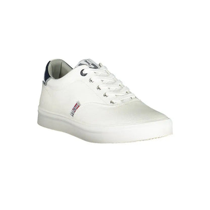 Napapijri white polyester sneakers with navy heel tab and silver eyelets