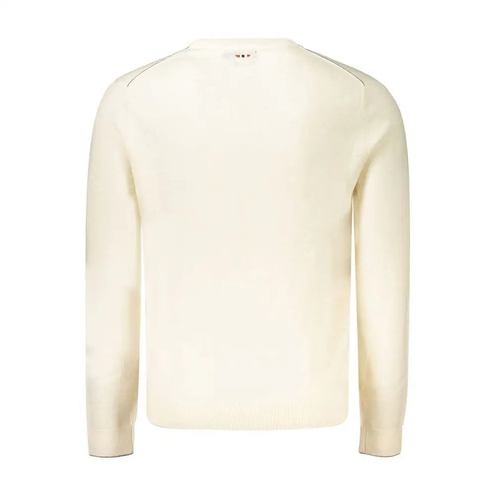 Napapijri white wool sweater med cremfarvet strik, lange ærmer og kontrast-søm på skuldrene