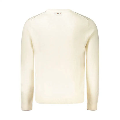 Napapijri white wool sweater med cremfarvet strik, lange ærmer og kontrast-søm på skuldrene
