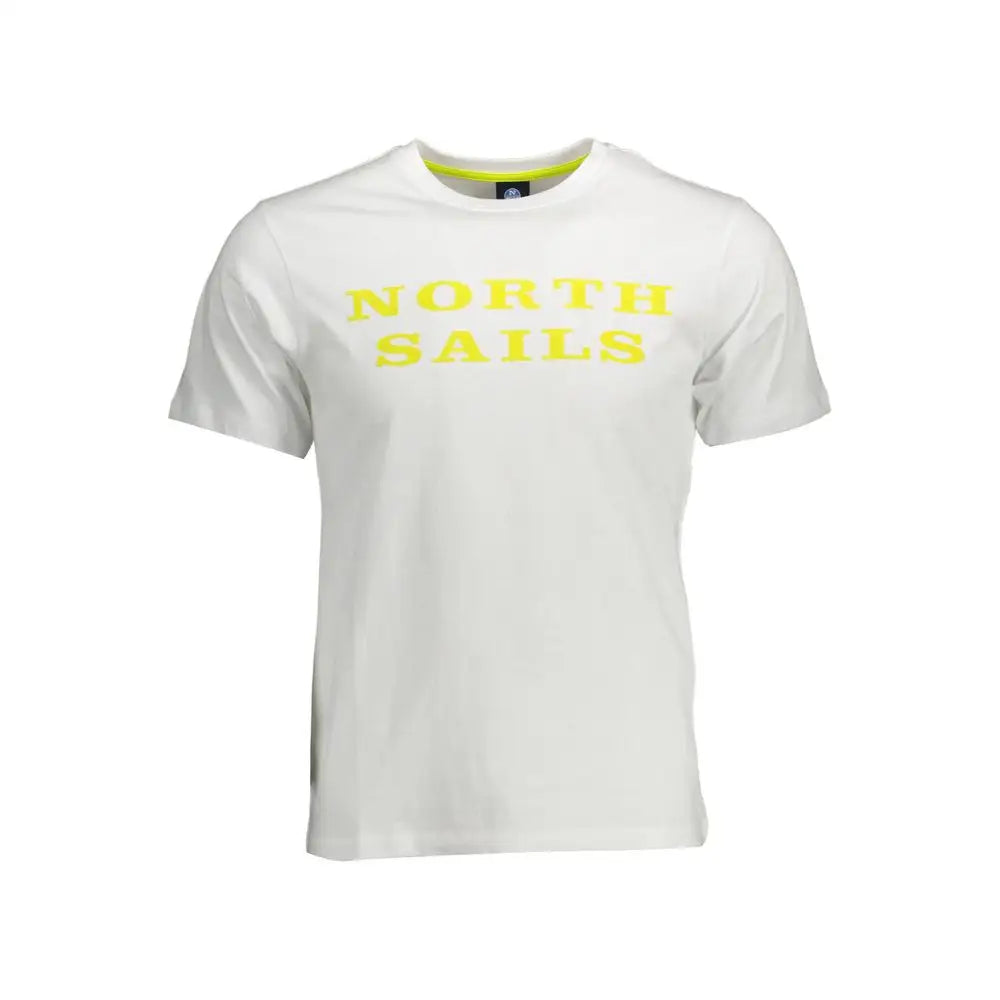 North sails bianco cotton t-shirt with yellow lettering and green collar