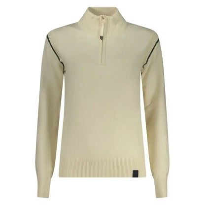 North sails bianco viscose donna maglia: cream knit sweater with half-zip and green stitching