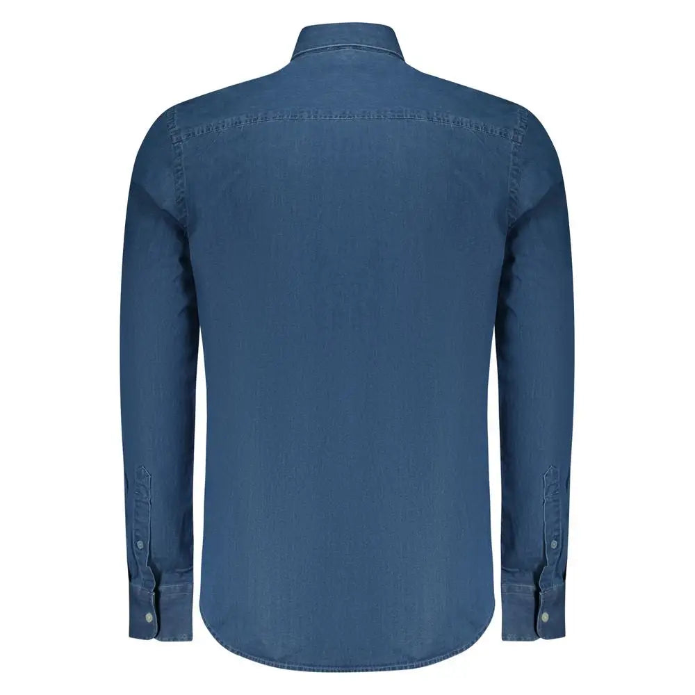 North sails blue cotton herre med klassisk krave og knapede manchetter