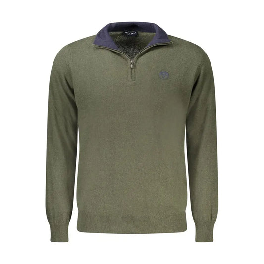 North sails green uld sweater med marine krave og ribmanchetter