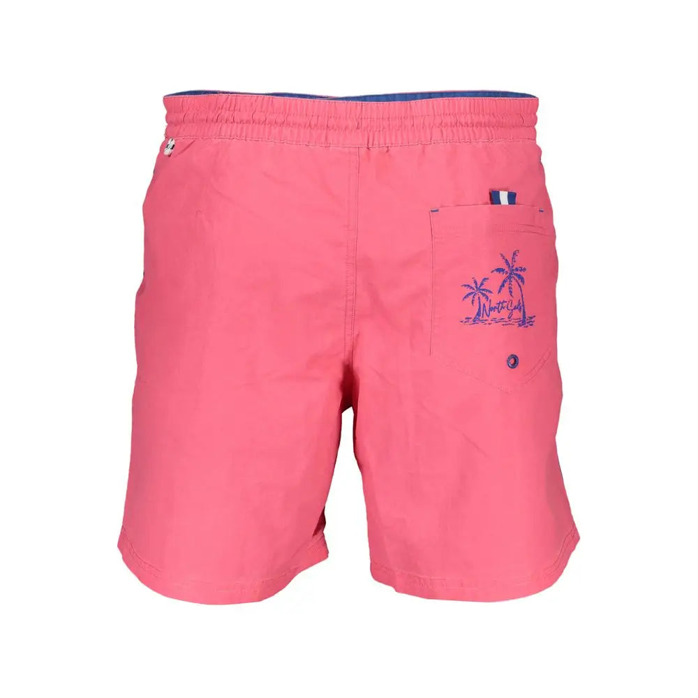 North Sails pink polyester swimwear med blå palm og nautica-logo