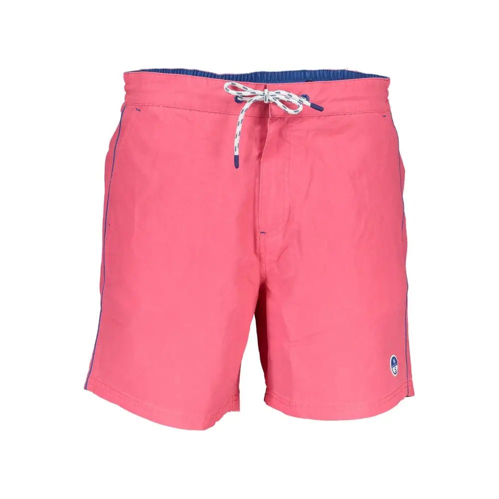 North Sails pink polyester swimwear: bright pink trunks with navy trim and white drawstring