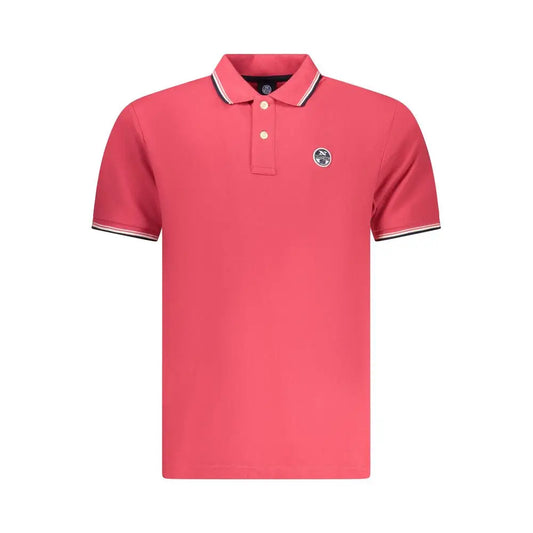North sails red cotton men polo shirt i levende koralsfarve med sorte, hvide og røde striber