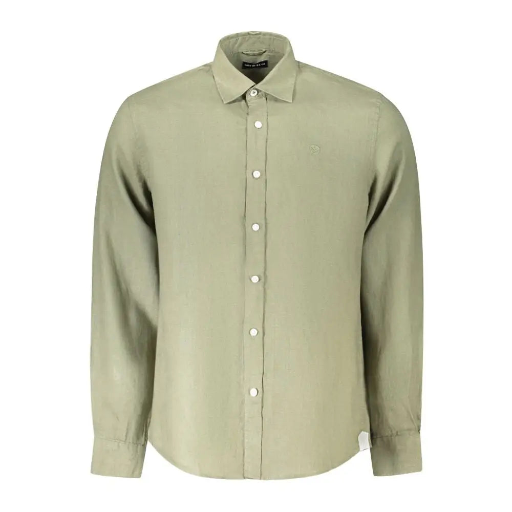 North sails verde linen slim-fit olive green shirt med logo