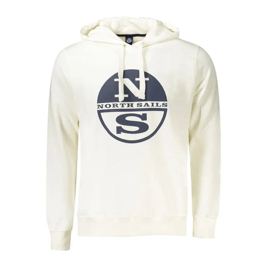 Cream-colored North Sails hoodie with navy blue NS logo, white cotton sweater