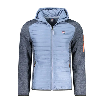 Azzurro polyester herrejakke i lyseblå med grå ærmer og orange lynlås