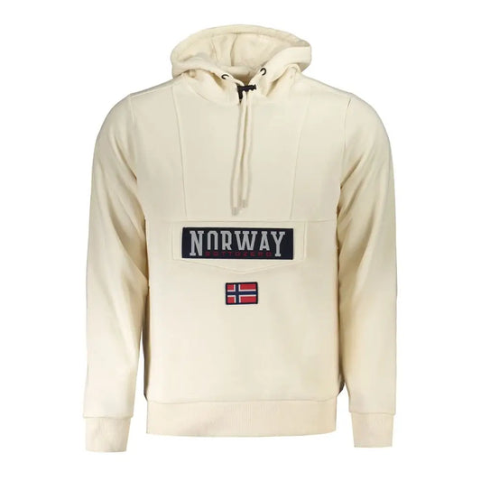 Beige bomuldssweatshirt hoodie med Norge-patch og flag – tidløst stykke tøj