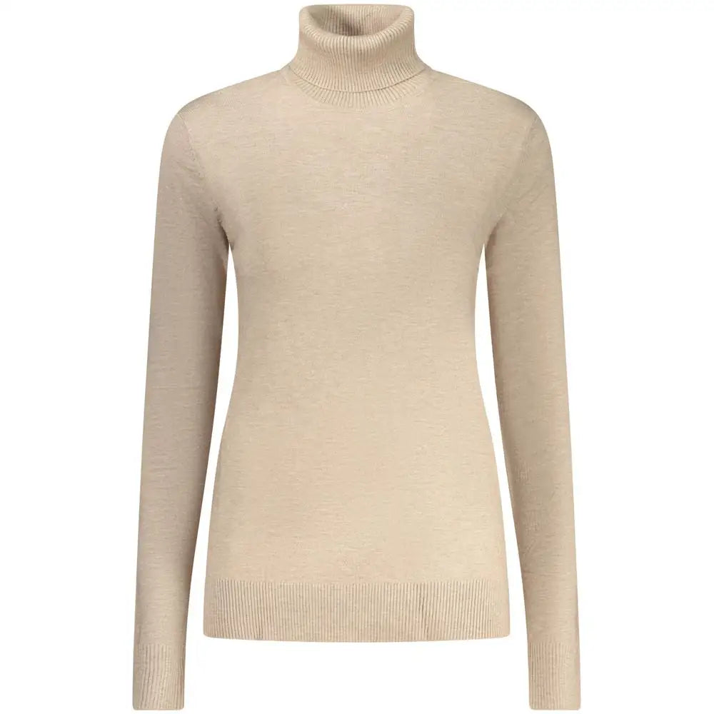 Beige viscosa turtleneck sweater med ribbed kanter fra Norway 1963