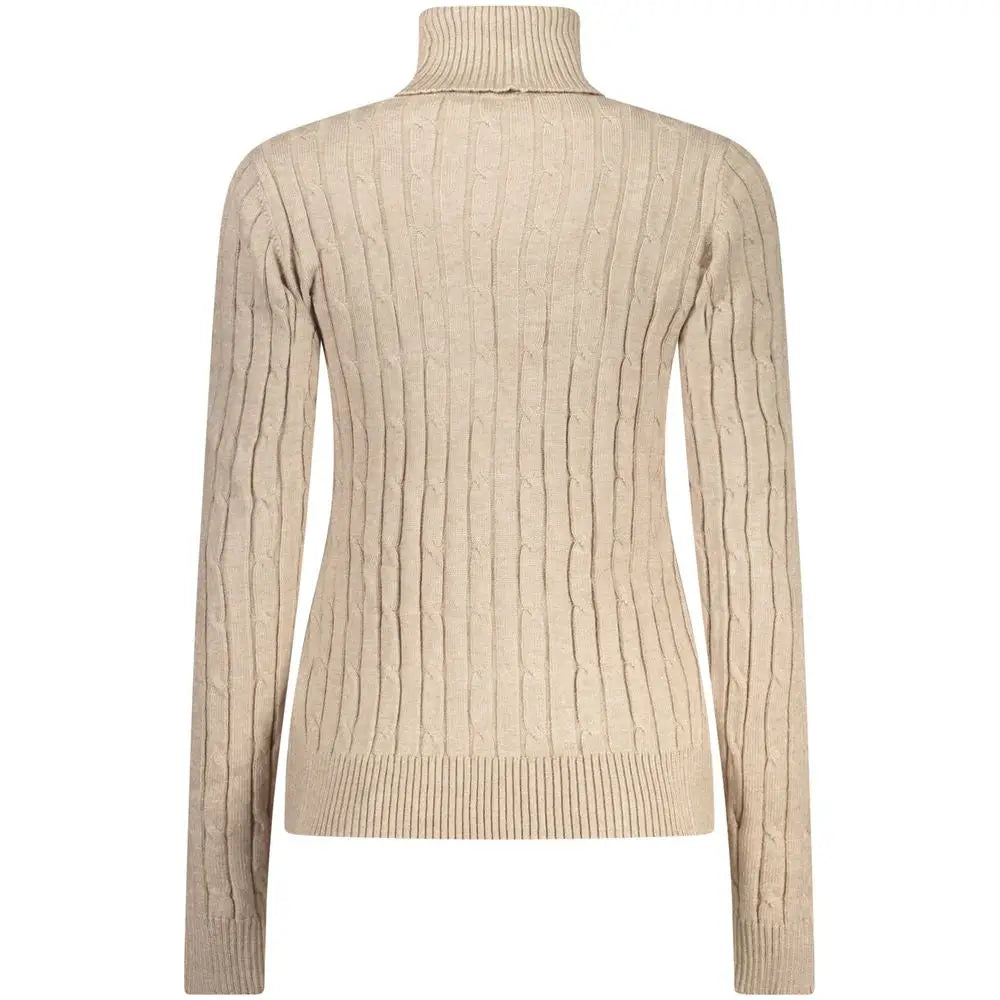 Beige viscosa kvinders sweater med kabelstrik og ribkant