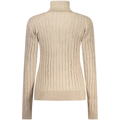 Beige viscosa kvinders sweater med kabelstrik og ribkant