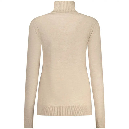Beige viscosa turtleneck sweater med ribbed manchetter og kant fra Norway 1963