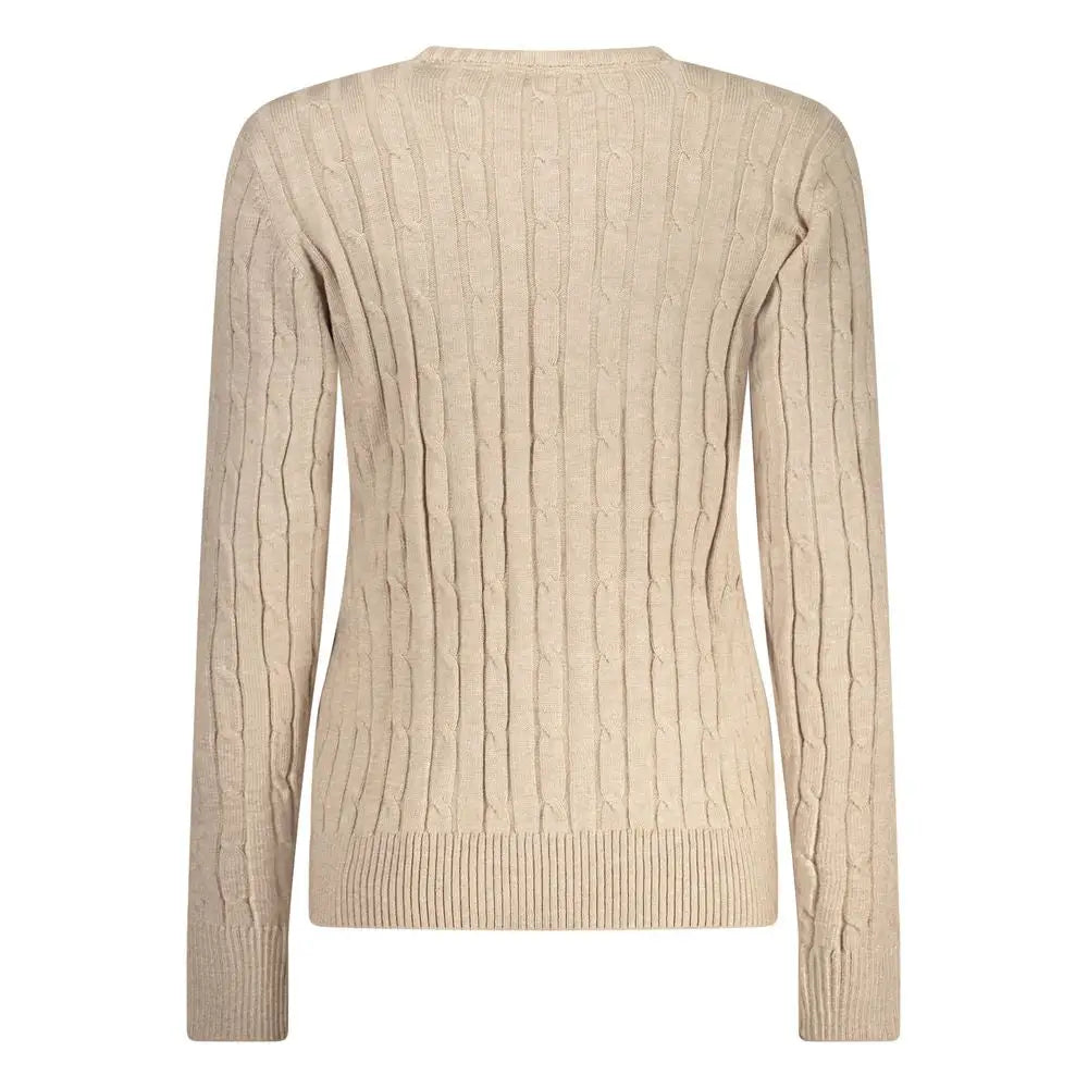 Beige viscose sweater med kabelstrik og ribkant i Norge 1963-stil