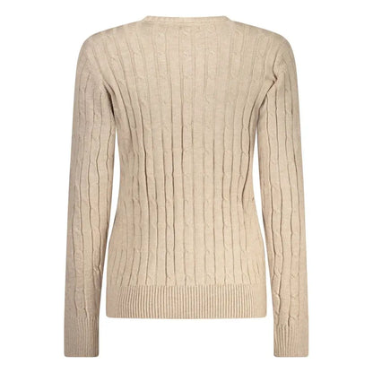 Beige viscose sweater med kabelstrik og ribkant i Norge 1963-stil