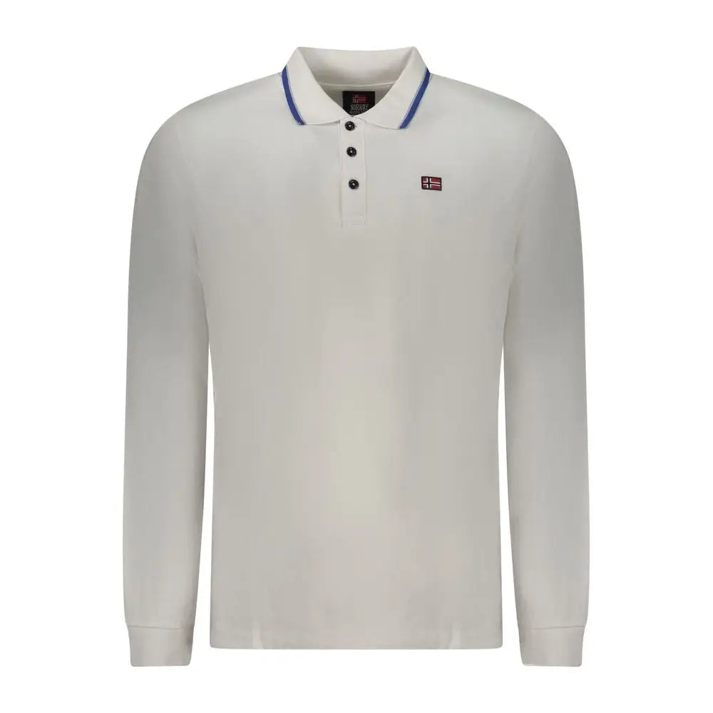 Off-white langærmet polo shirt i bianco cotton med norsk flag og navy trim