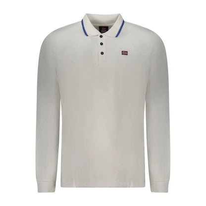 Off-white langærmet polo shirt i bianco cotton med norsk flag og navy trim