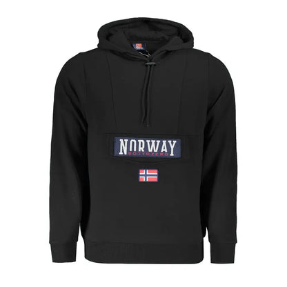 Sort svart hættetrøje med Norway 1963-logo og norsk flag