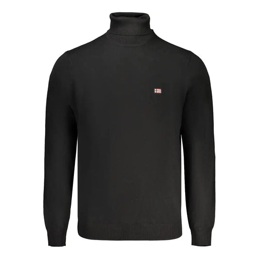Sort sort polyester sweater med norsk flagbroderi, 100% originale brands fra outlet mærkevarer
