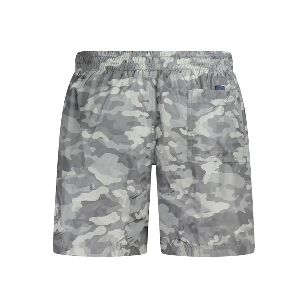 Grå og hvide camouflage shorts med elastik i taljen i Norway 1963 sort polyester badetøj