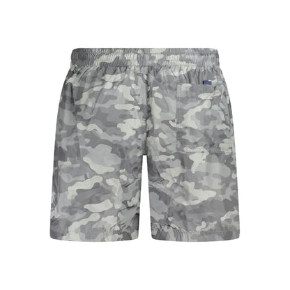 Grå og hvide camouflage shorts med elastik i taljen i Norway 1963 sort polyester badetøj