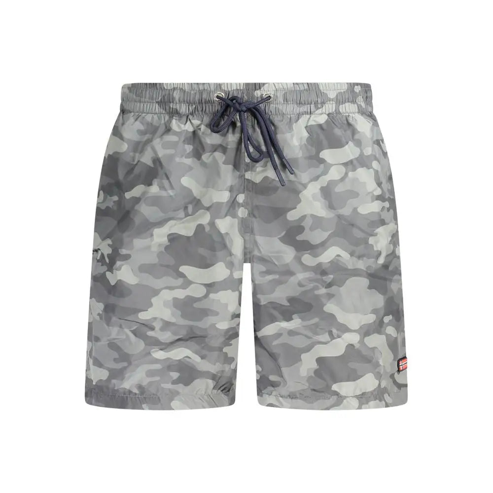 Grå camouflage badebukser i sort polyester fra Norway 1963