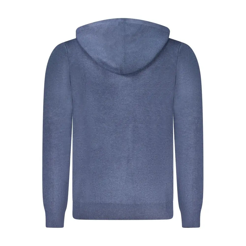 Blød blå strikket poliammide herre cardigan med heathered tekstur og ribbede manchetter