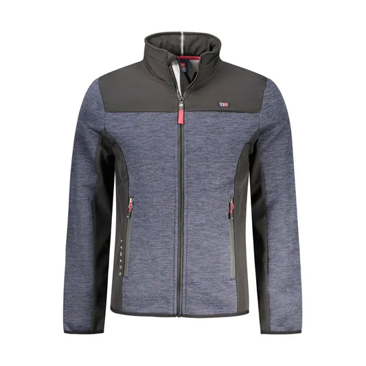 Grå og sort blu polyester jakke med norsk flag og rød lynlås