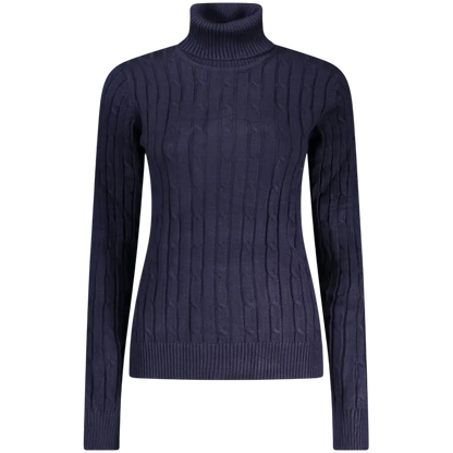 Navy blue cable-knit turtleneck sweater in blu viscosa donna maglia