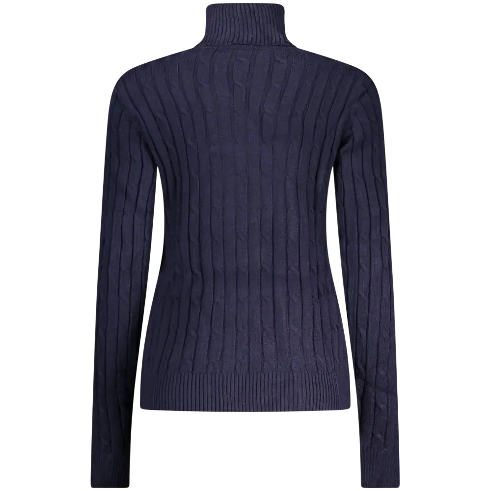 Navy blue cable-knit turtleneck sweater in blu viscosa donna maglia
