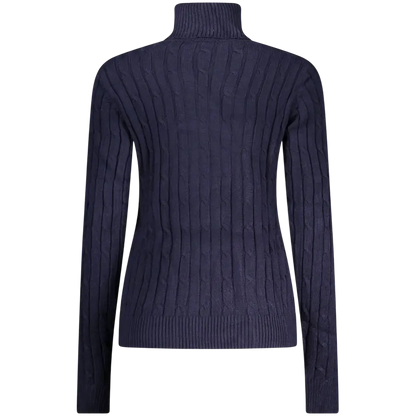 Navy blue cable-knit turtleneck sweater in blu viscosa donna maglia