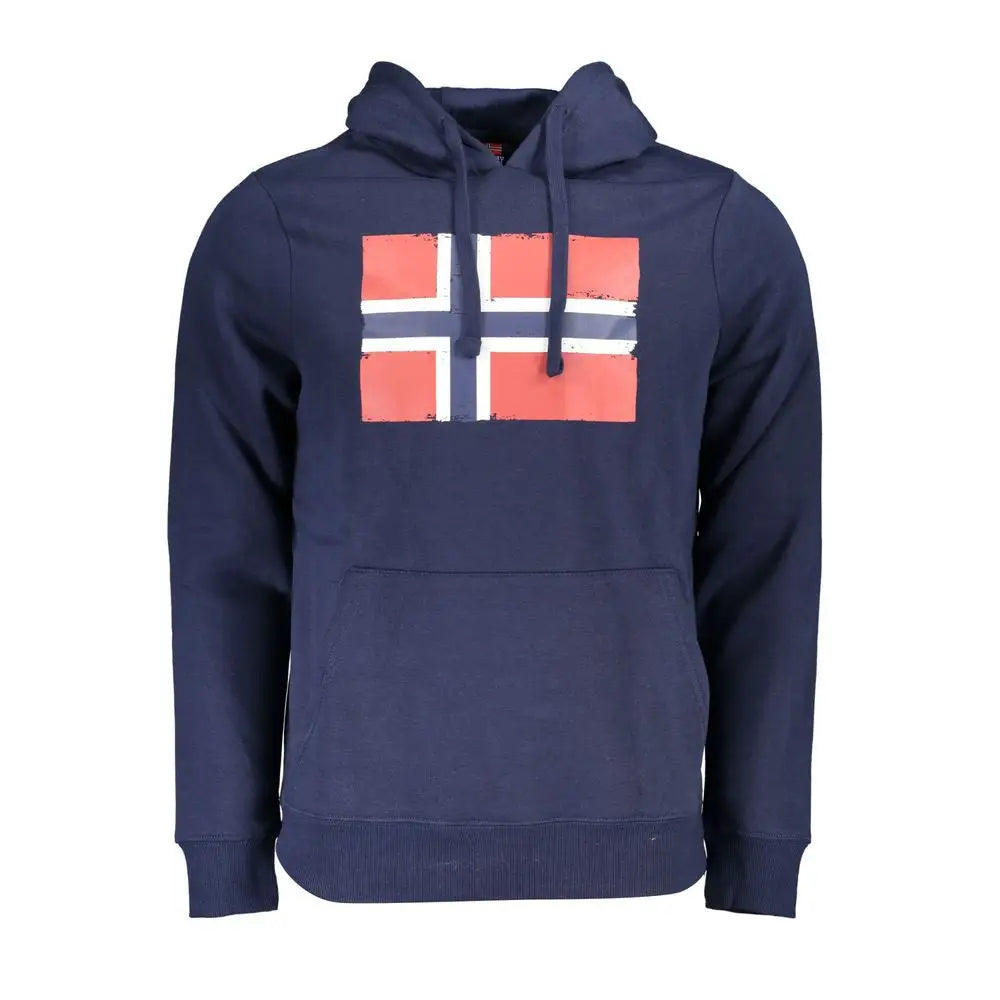 Navyblå bomuldssweater med falmet norsk flag på brystet