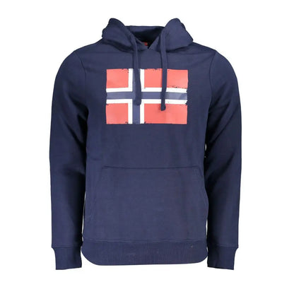 Navyblå bomuldssweater med falmet norsk flag på brystet