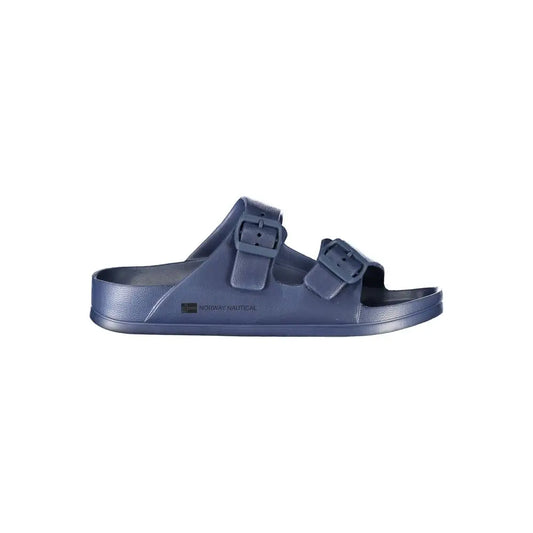 Navy blå farve plastic sandal med justerbare remme og tekstureret sål