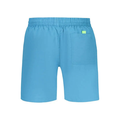 Lyseblå polyamid badebukser med elastik i taljen og neongrøn flik