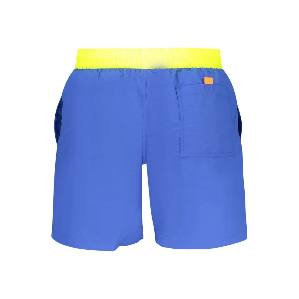 Lysblå polyamid badetøj Norway 1963 med neon gul taljebånd