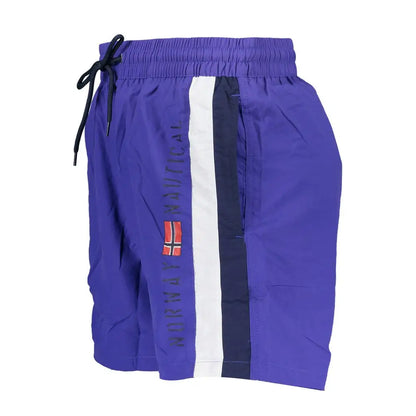 Mænds blå polyamid badebukser med Norge-motiv og flag-logo