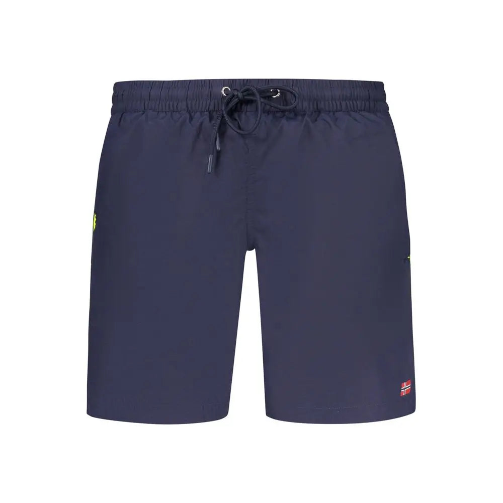 Nordisk marineblå polyamid badebukser med lynlås og neon gule detaljer