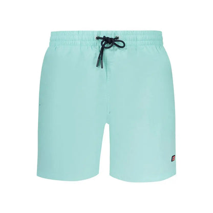 Lyseblå polyamid badebukser med sort snor og logo på benet