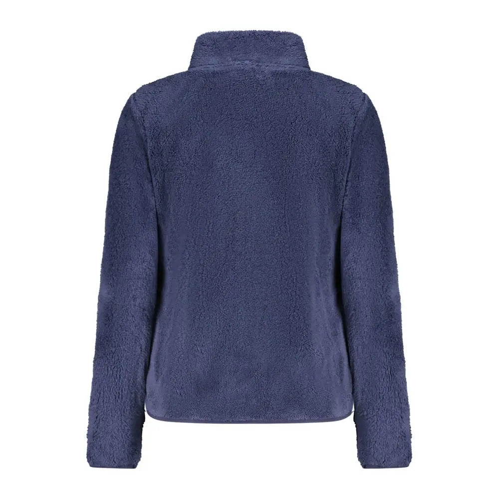 Blå polyester kvinders sweater, navyblå plush fleece jakke med høj krave