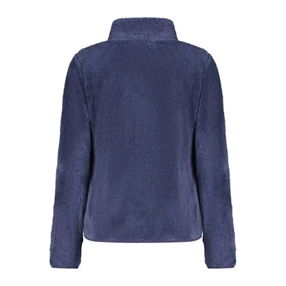 Blå polyester kvinders sweater, navyblå plush fleece jakke med høj krave
