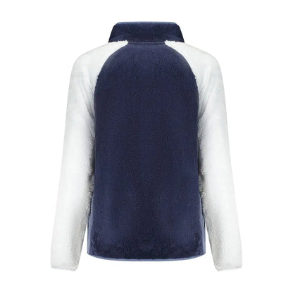 Cozy navy hvid fleece jakke med høj krave, Norway 1963, spar 30-70% på mode