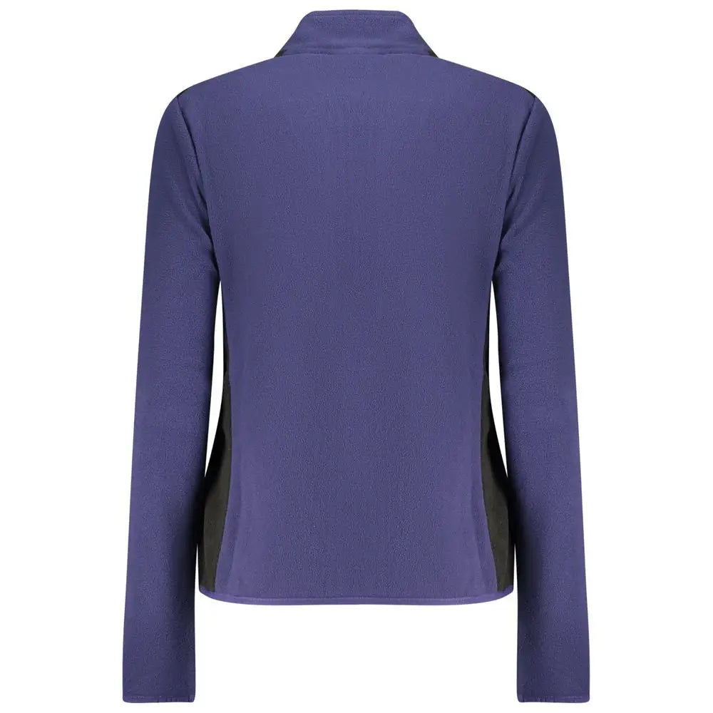 Blå polyester sweatshirt med lilla lynlåsjakke og sorte sidepaneler